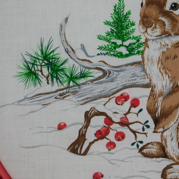 Embroidery Hoop Art Wall Hanging Rabbit Winter Berries Snow Red Circle Flowers - Picture 3 of 6